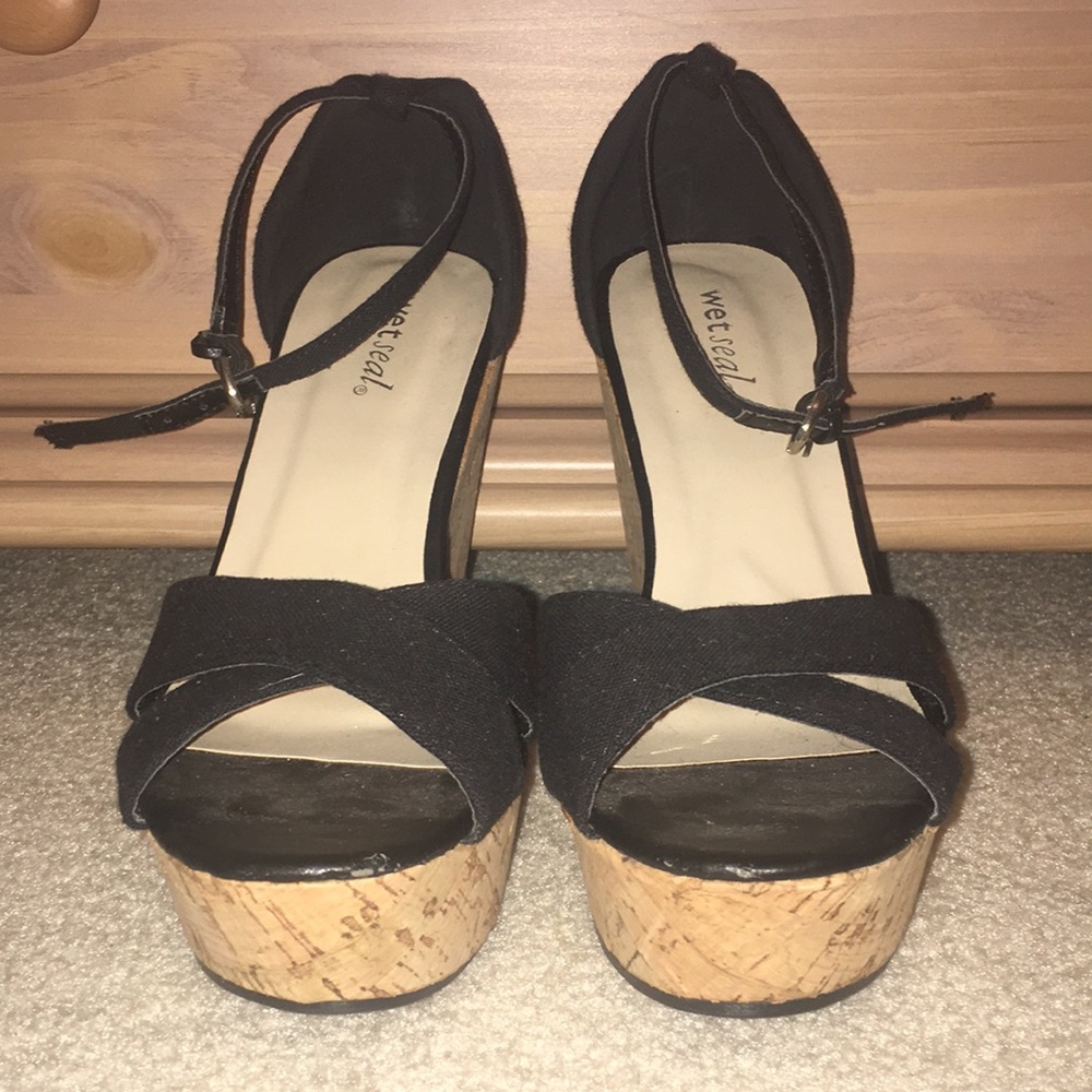 Black Peep Toe Wedges